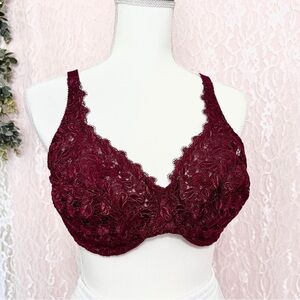 Playtex Secrets Vintage Full Figure Lace Bra – Size 38D, Burgundy Red